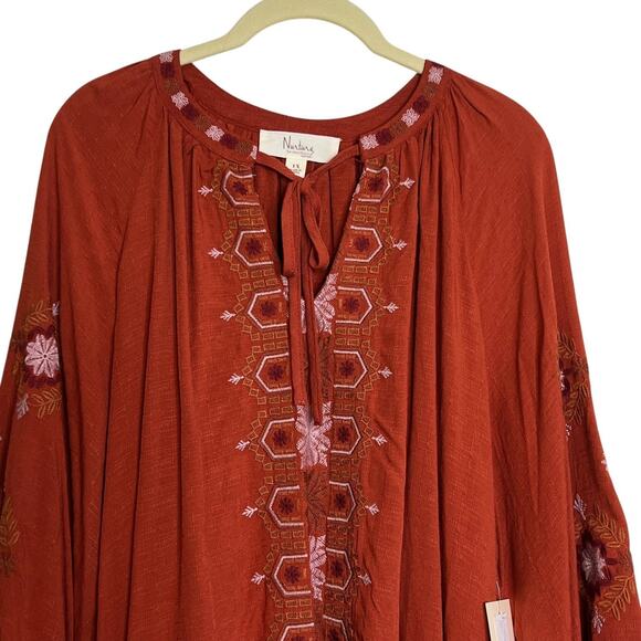 Nurture by Westbound Womens Tunic Top 1X Burnt Orange Embroidered Boho Peasant - Picture 2 of 8